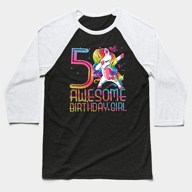 awesome dabbing unicorn birthday 5 year old Girl 5th B-day Baseball T-Shirt by The Design Catalyst